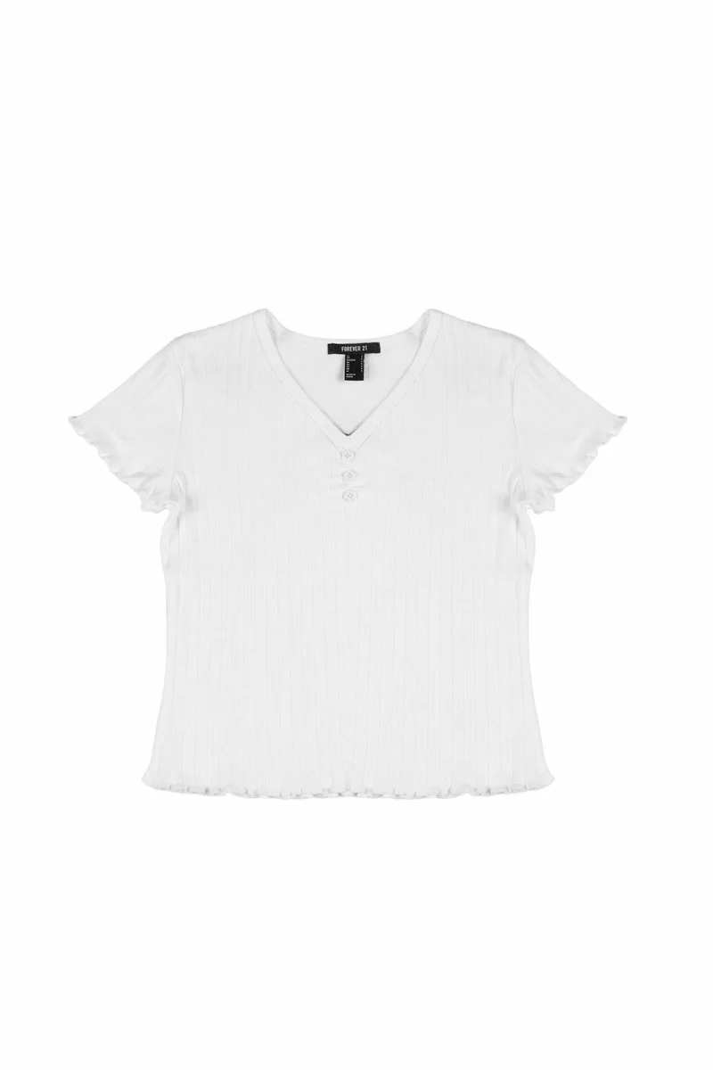 Ribbed Lettuce-Edge Henley Tee - Image 6