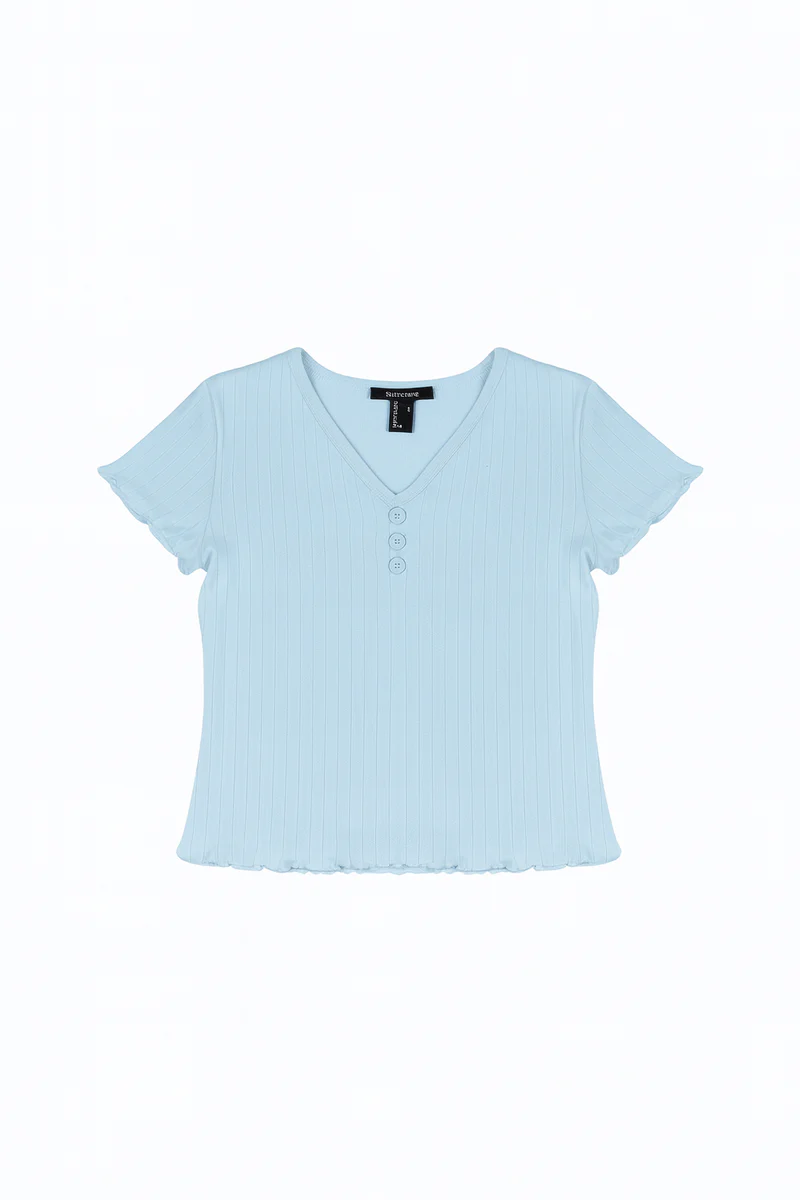 Ribbed Lettuce-Edge Henley Tee - Image 9