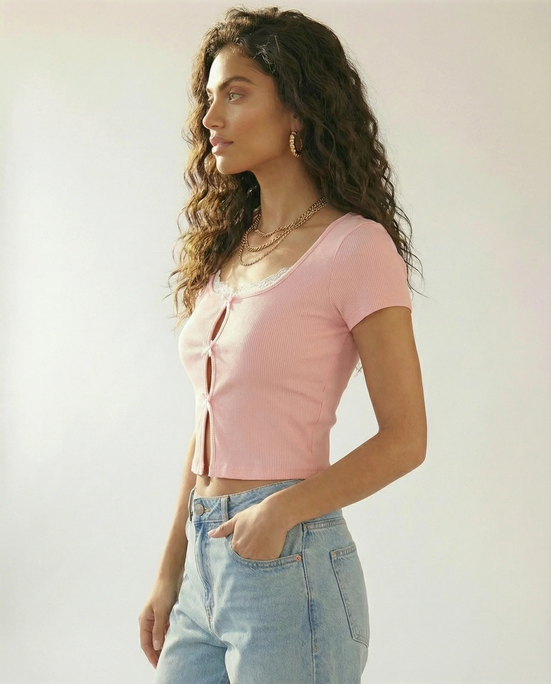 Ribbed Lace-Trim Bow Top - Image 12