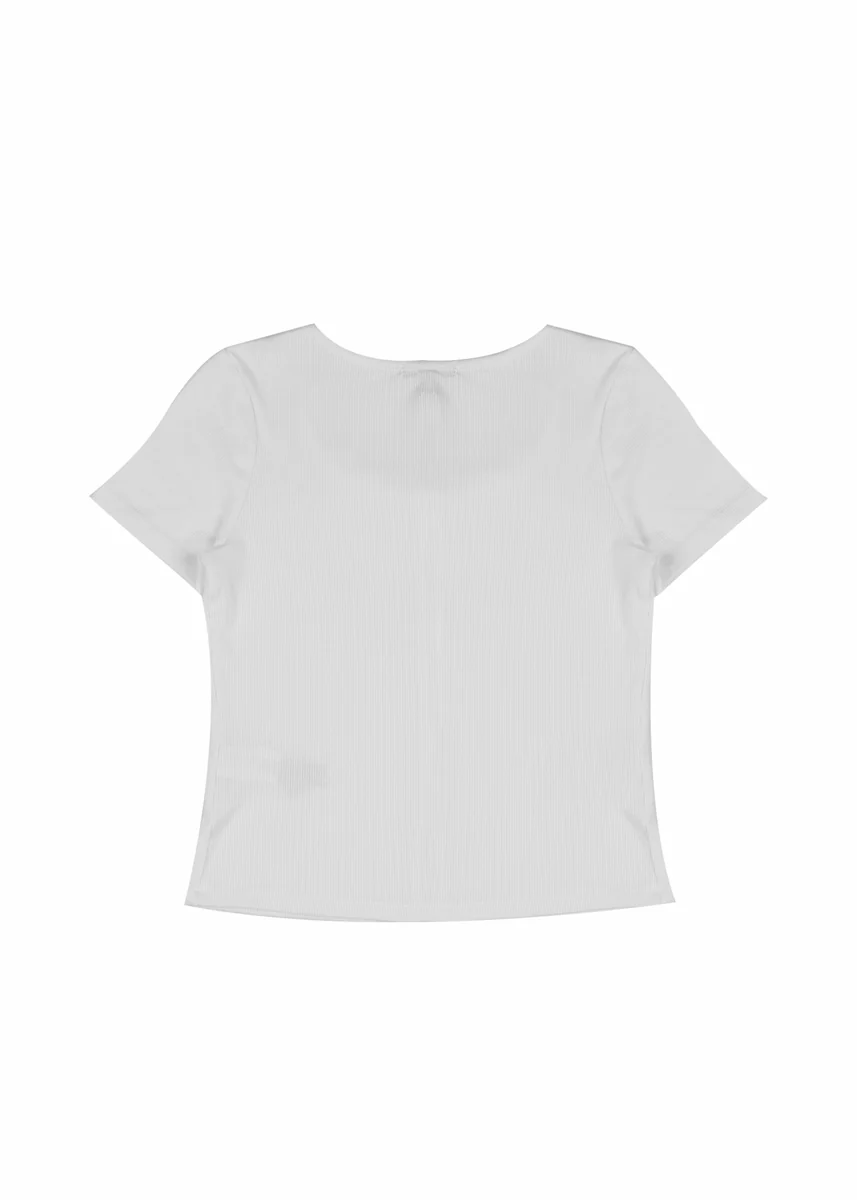 Ribbed Lace-Trim Bow Top - Image 3