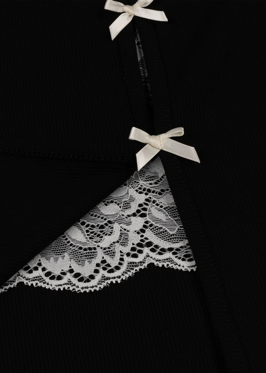 Ribbed Lace-Trim Bow Top - Image 9