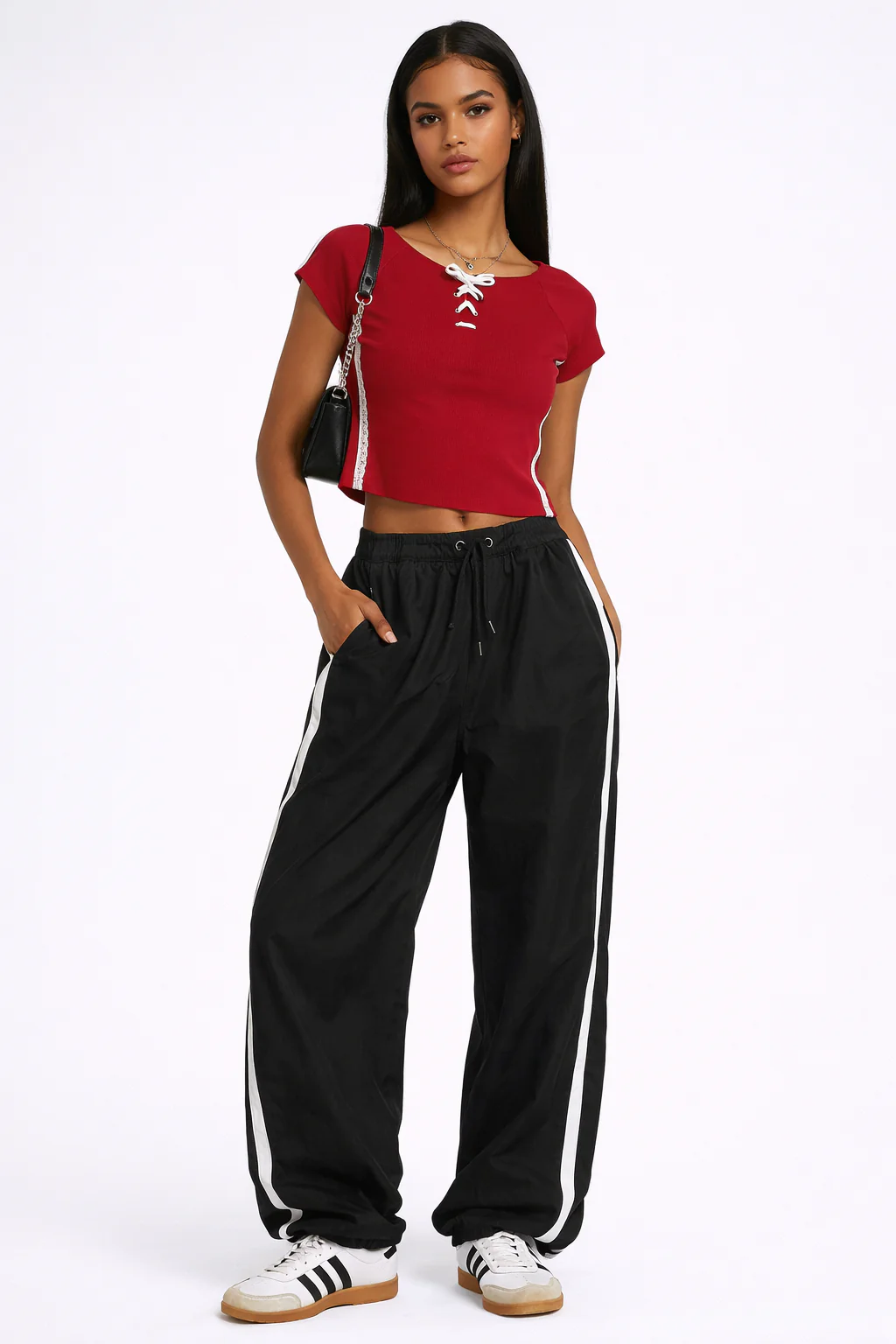 Lace-Up Raglan Cropped Tee - Image 2