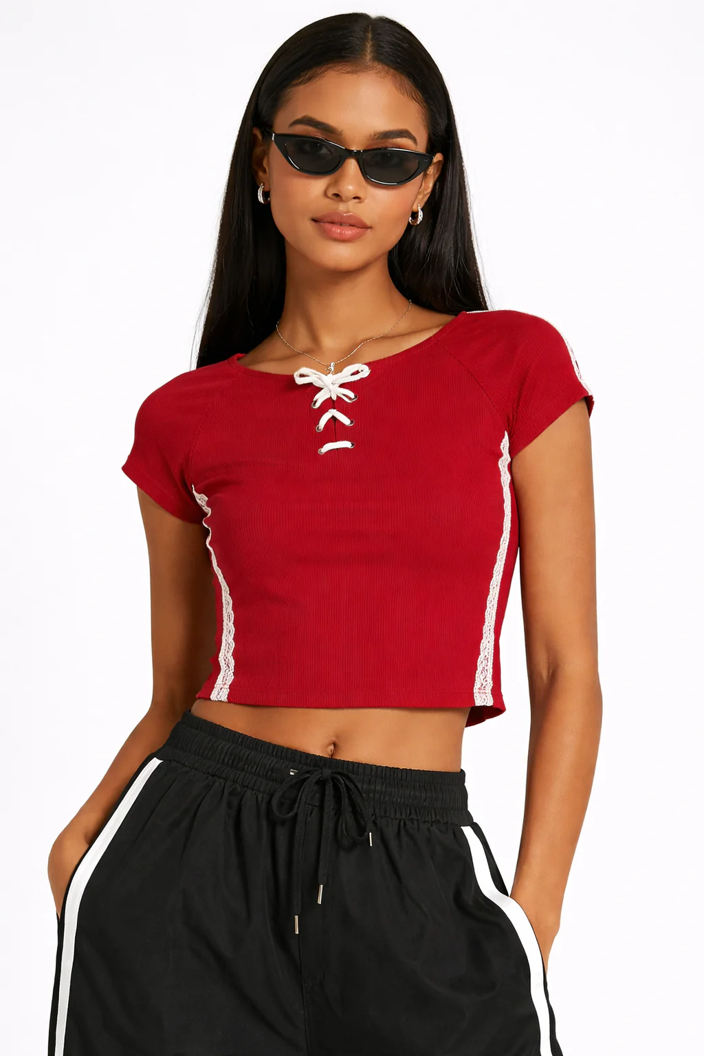 Lace-Up Raglan Cropped Tee - Image 3
