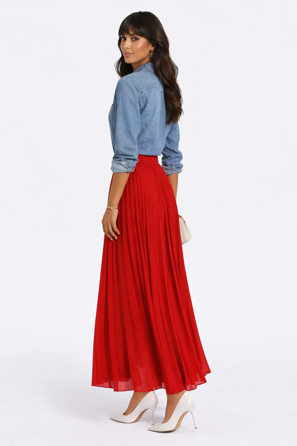 Embroidered Bow Print Oversized Denim Shirt - Image 2