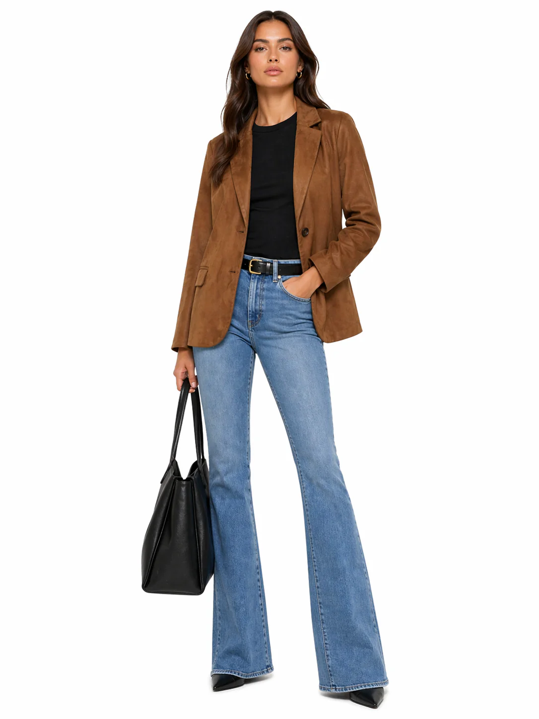 Faux Suede Button-Front Blazer Jacket - Image 2