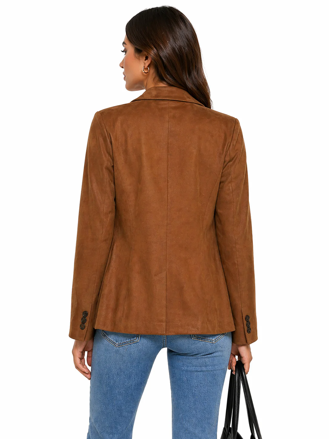 Faux Suede Button-Front Blazer Jacket - Image 3