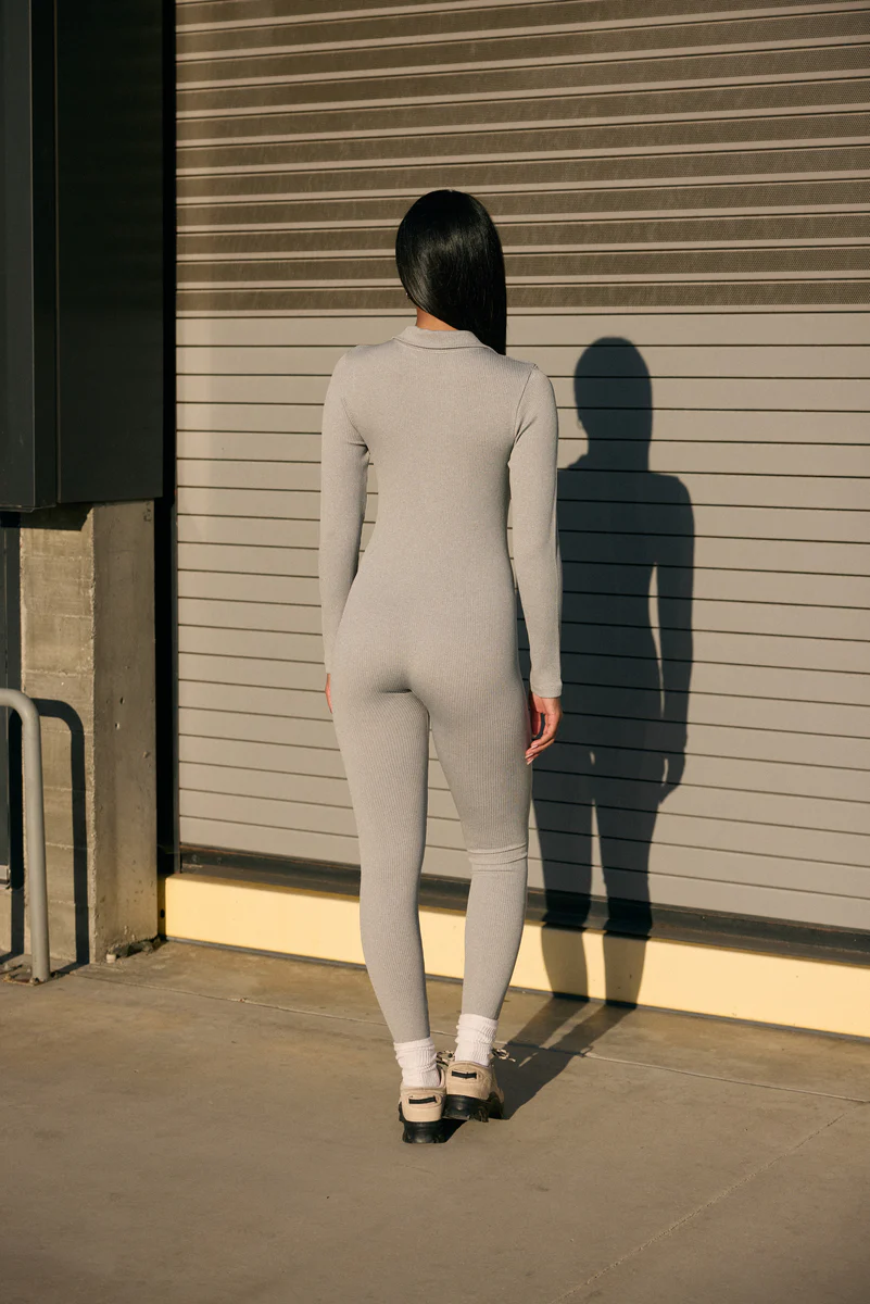 Long-Sleeve Henley Seamless Ribbed Jumpsuit - Image 6