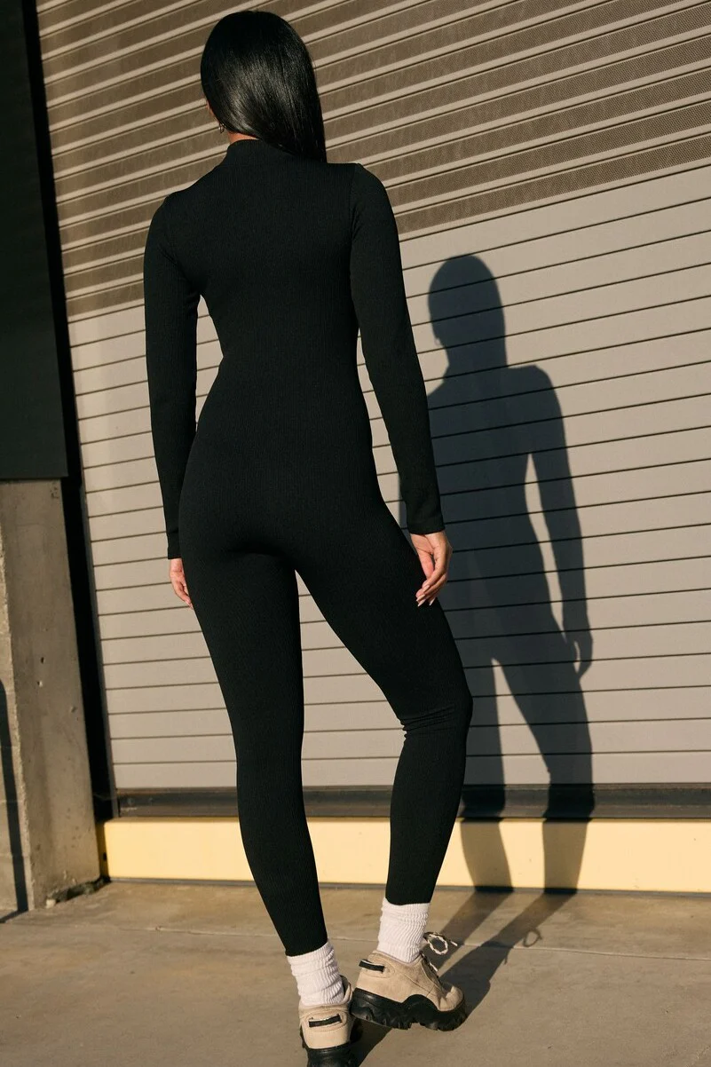 Seamless Ribbed Zip-Front Jumpsuit - Image 3
