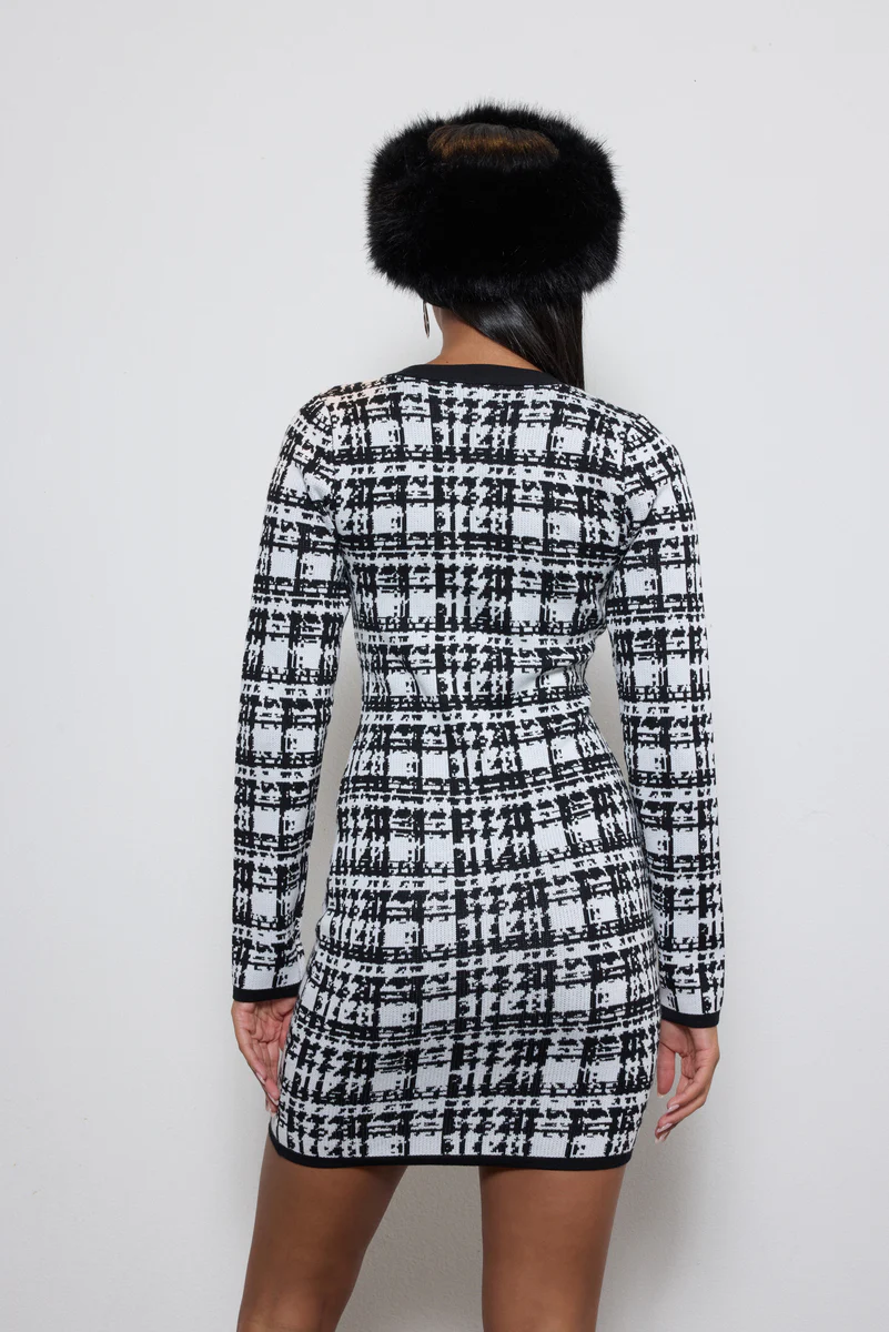 Jacquard Plaid Sweater Dress - Image 3