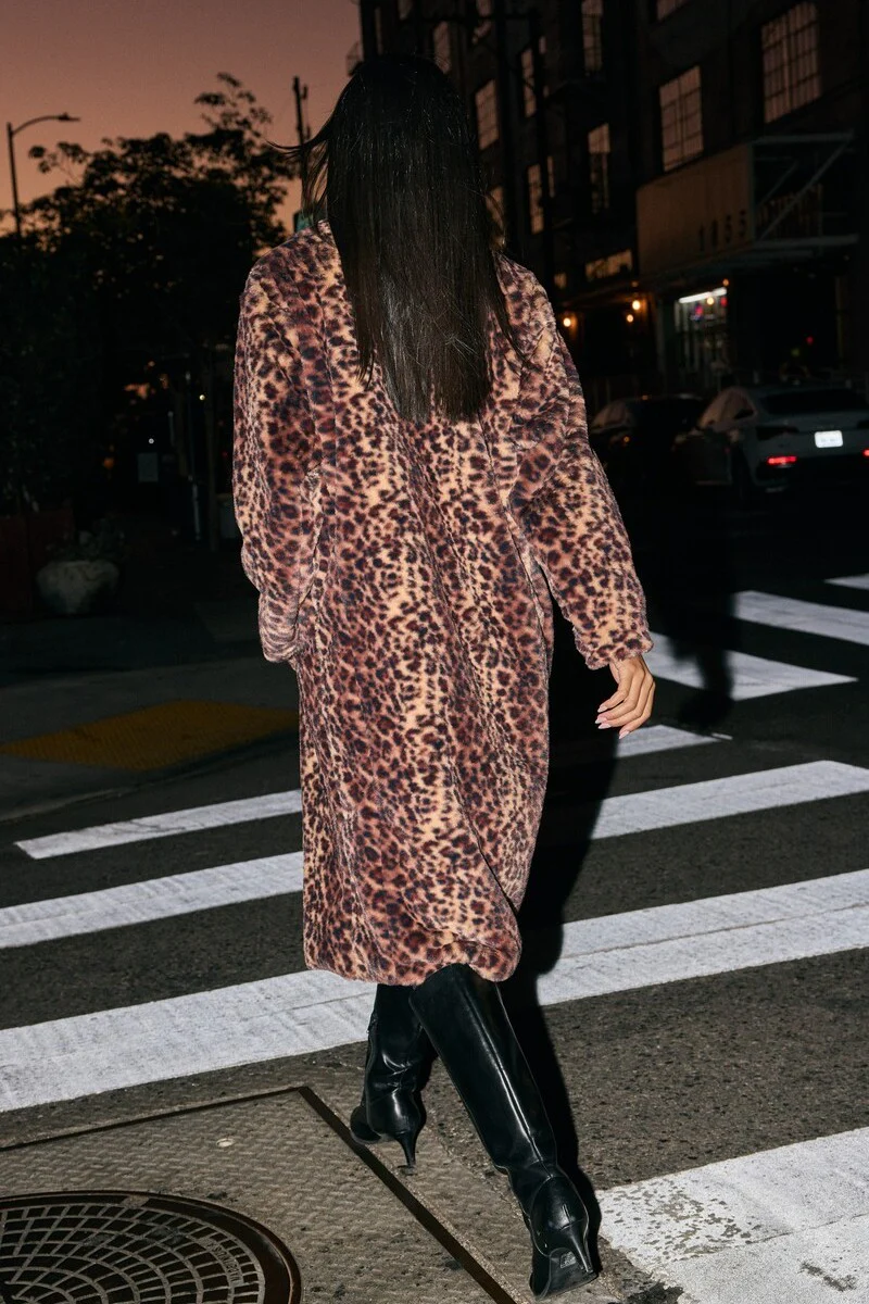 Leopard Print Faux Fur Coat - Image 3
