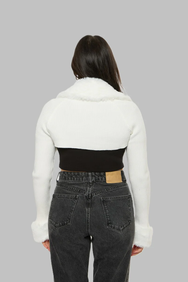 Faux Fur-Trim Bolero Sweater - Image 2