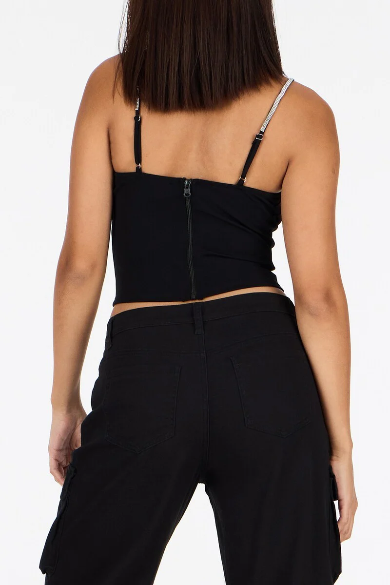 Crepe Rhinestone-Strap Bustier Top - Image 5
