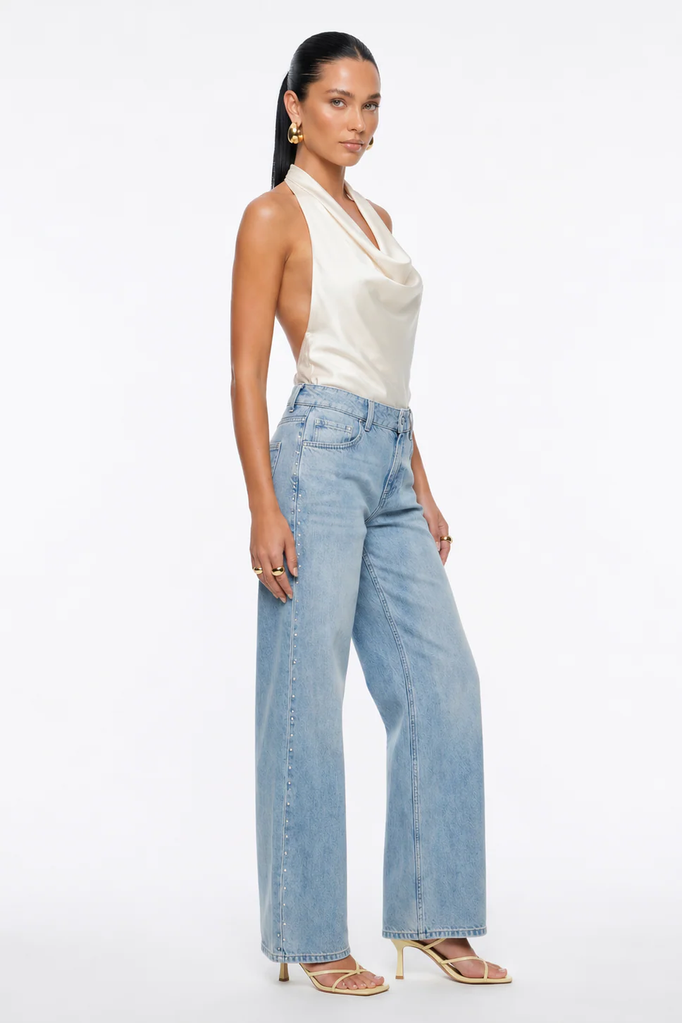 LOW RISE WIDE LEG DENIM WITH STUDS - Image 3