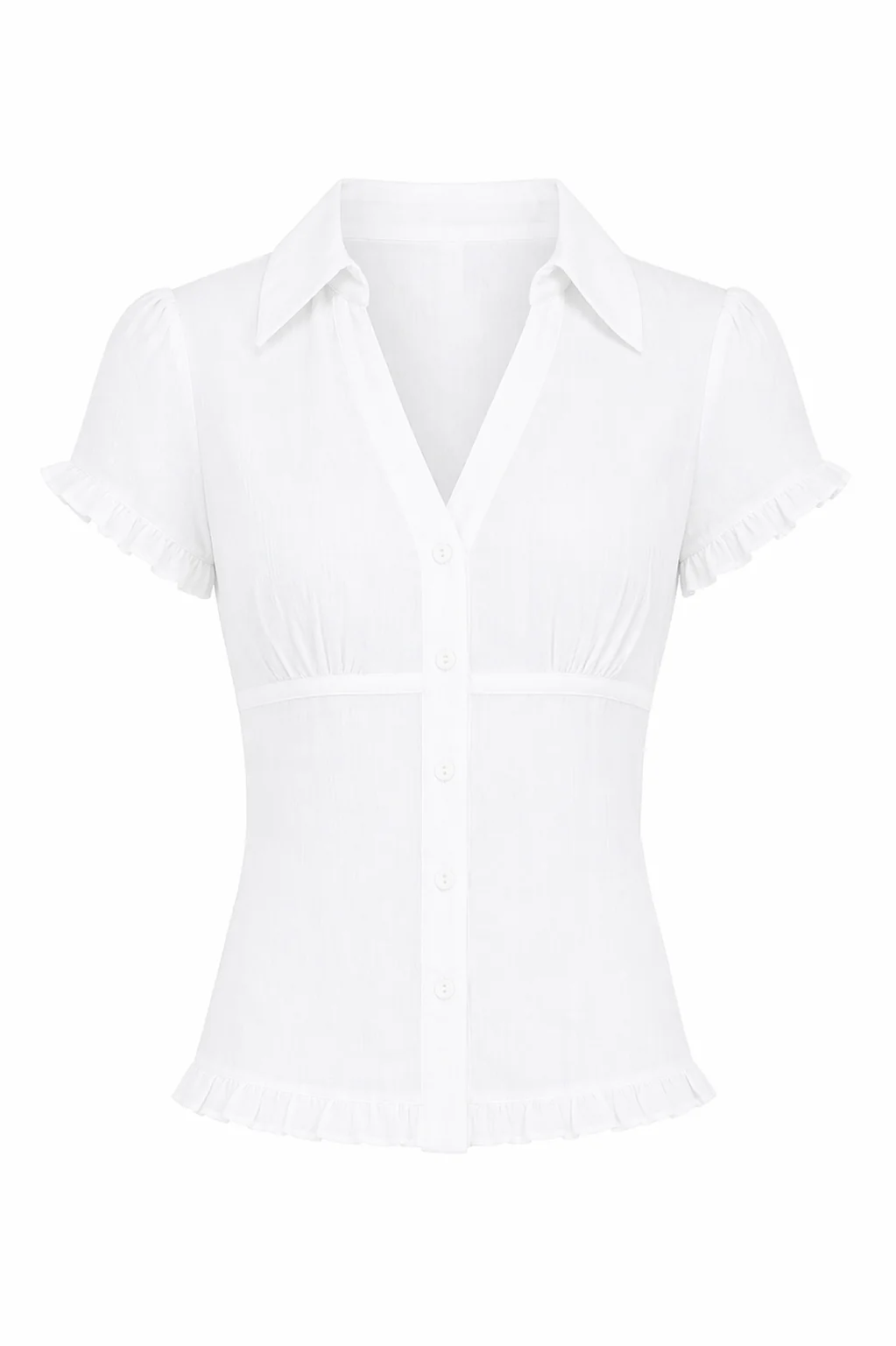 SHORT SLEEVE FITTED WOVEN TOP - Image 3