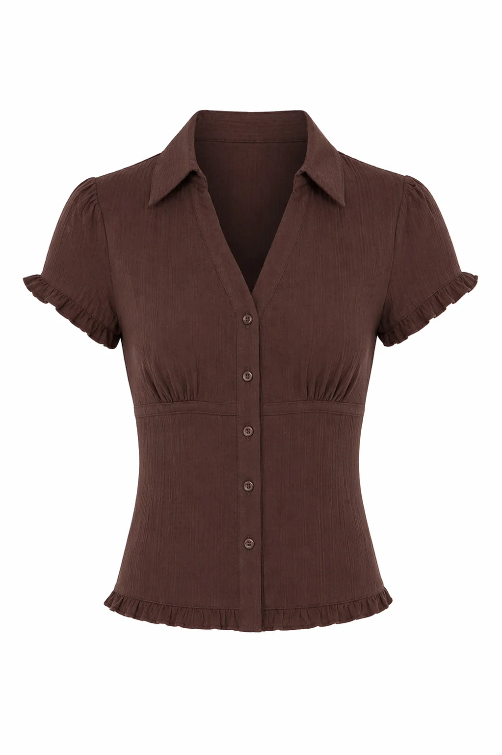 SHORT SLEEVE FITTED WOVEN TOP - Image 6