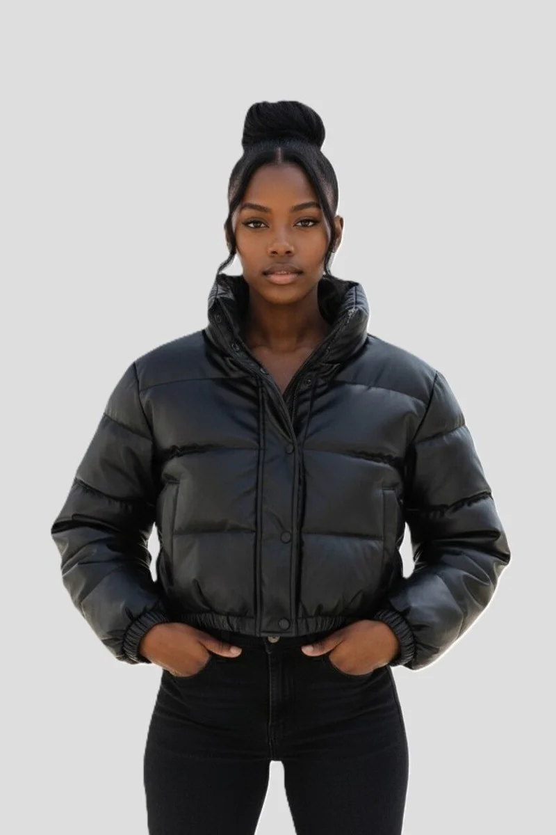 Faux Leather Puffer Jacket - Image 2
