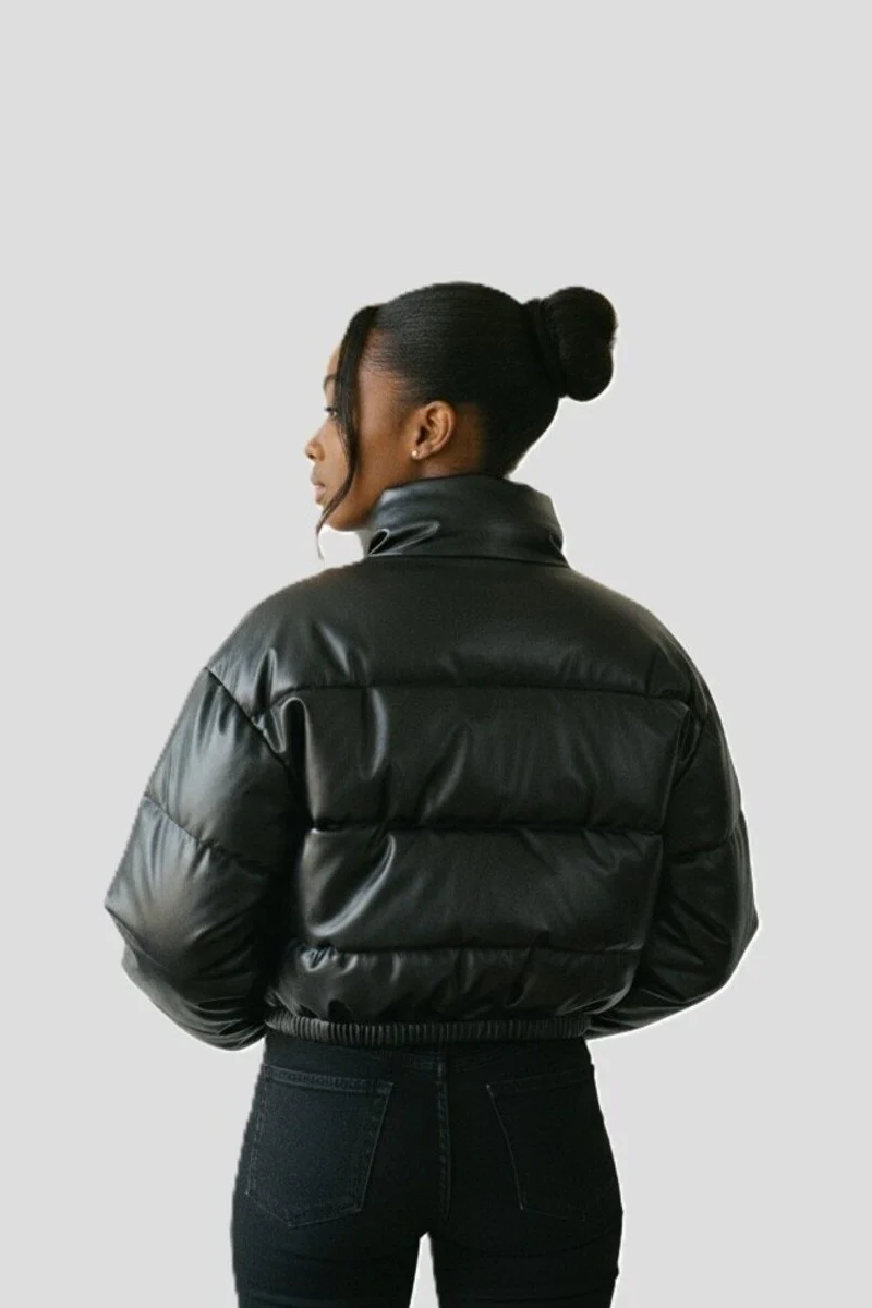 Faux Leather Puffer Jacket - Image 3