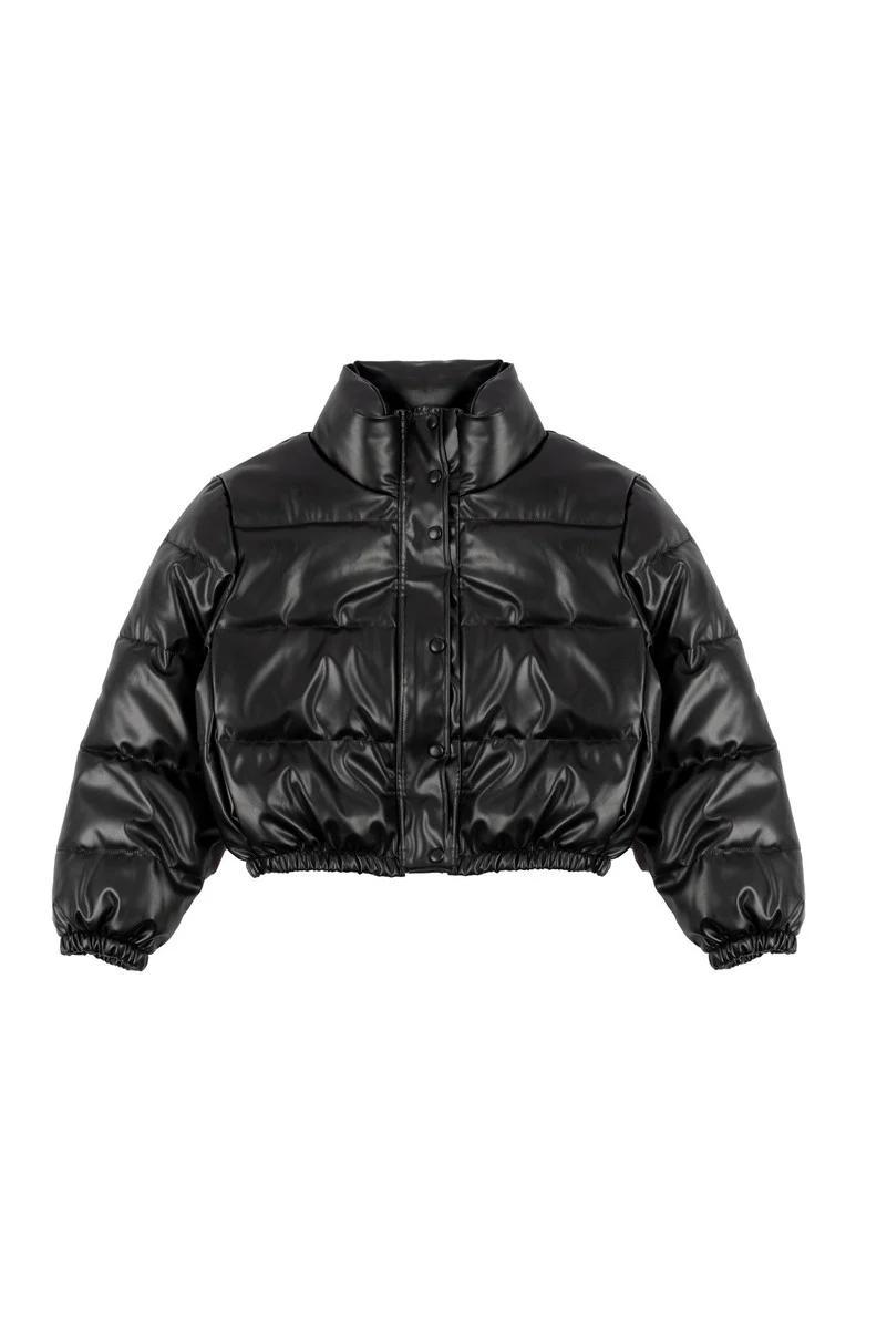 Faux Leather Puffer Jacket - Image 4