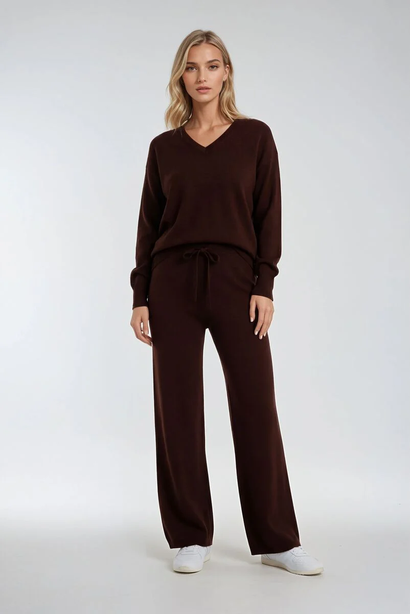 V-Neck Sweater & Wide-Leg Pant Set - Image 12
