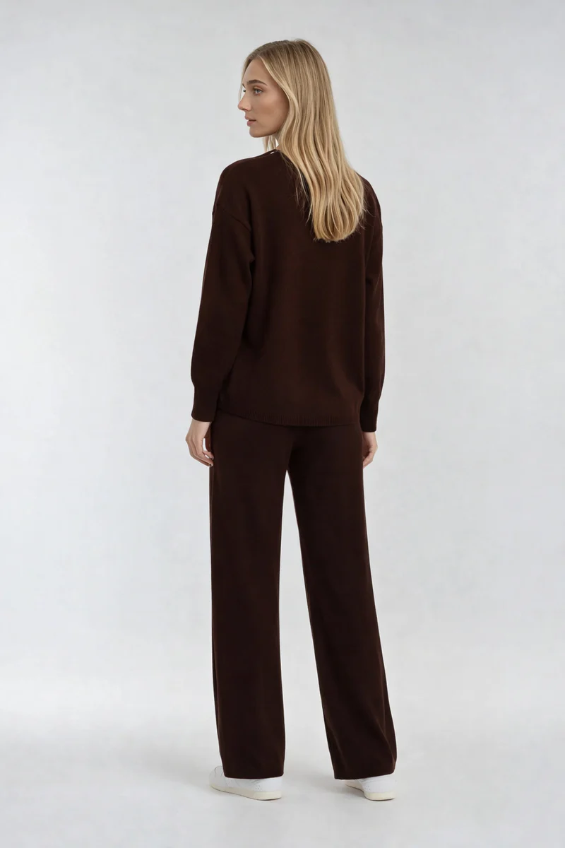 V-Neck Sweater & Wide-Leg Pant Set - Image 13