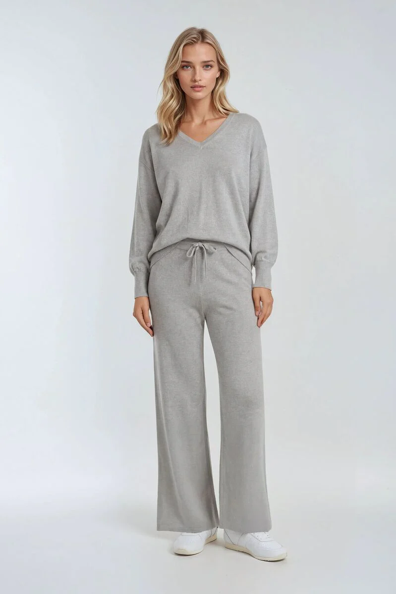 V-Neck Sweater & Wide-Leg Pant Set - Image 21