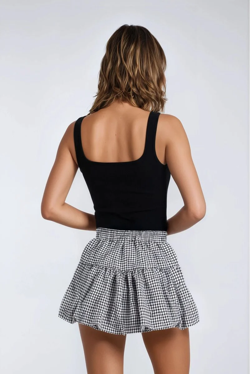Pleated Bow Gingham Mini Skirt - Image 10