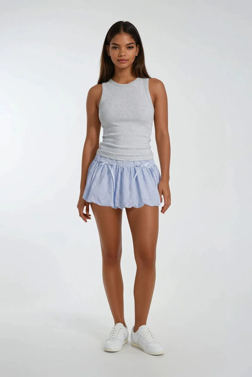 Pleated Bow Gingham Mini Skirt - Image 2