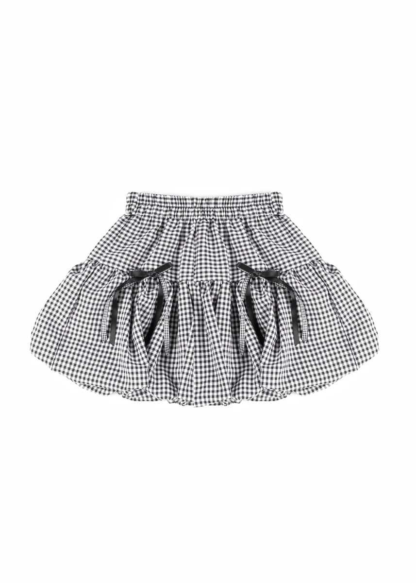 Pleated Bow Gingham Mini Skirt - Image 8