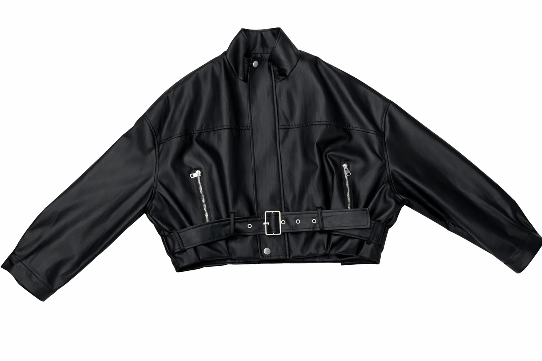 Faux Leather Belted Cropped Jacket - Image 4