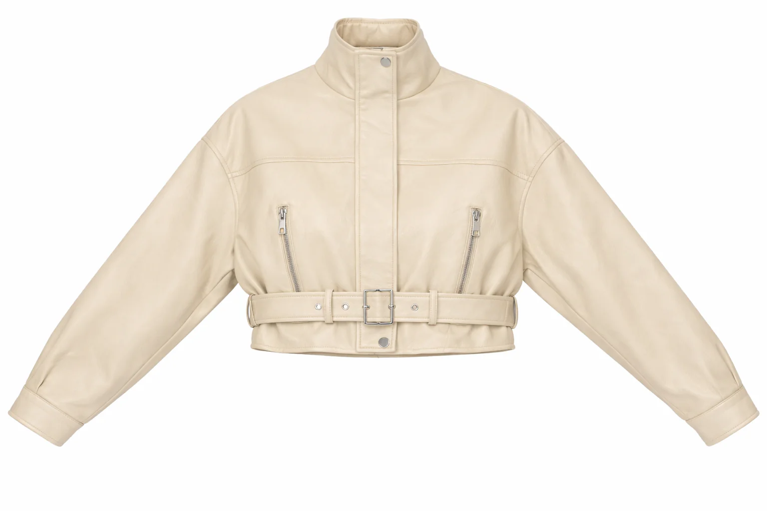 Faux Leather Belted Cropped Jacket - Image 8
