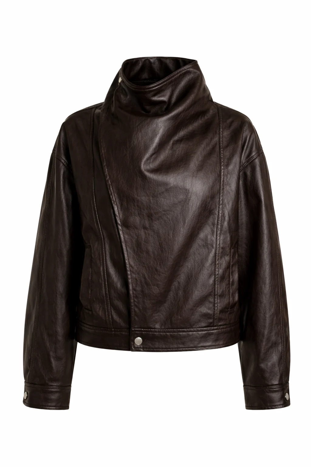 Faux Leather Funnel Neck Jacket - Image 3