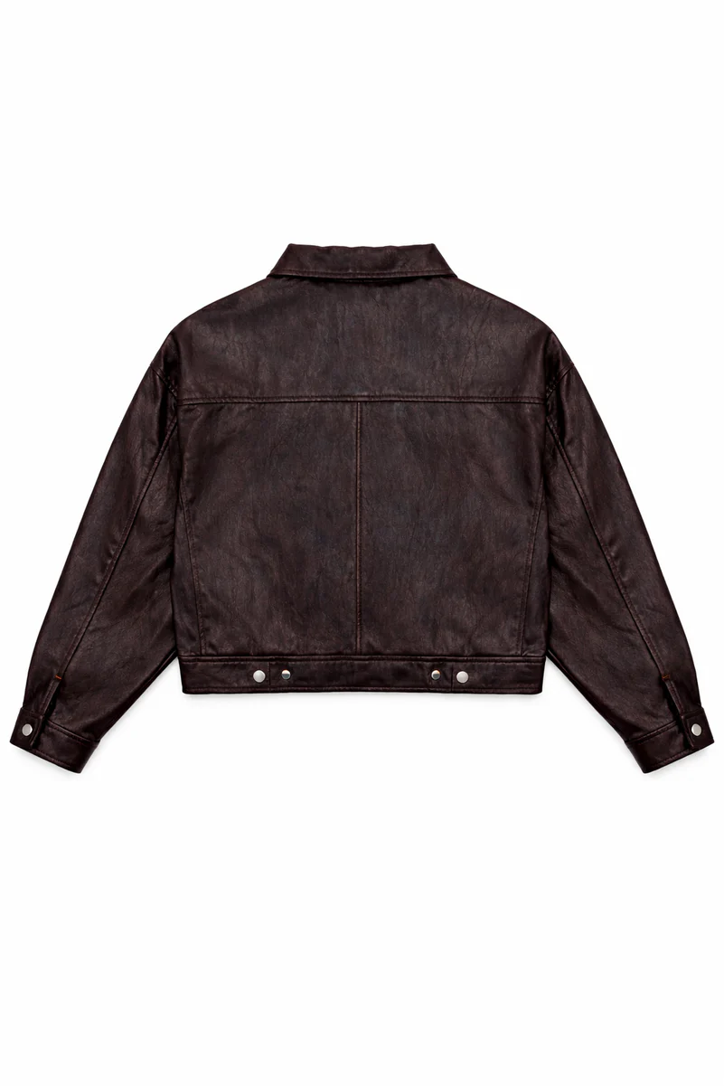 Faux Leather Funnel Neck Jacket - Image 4