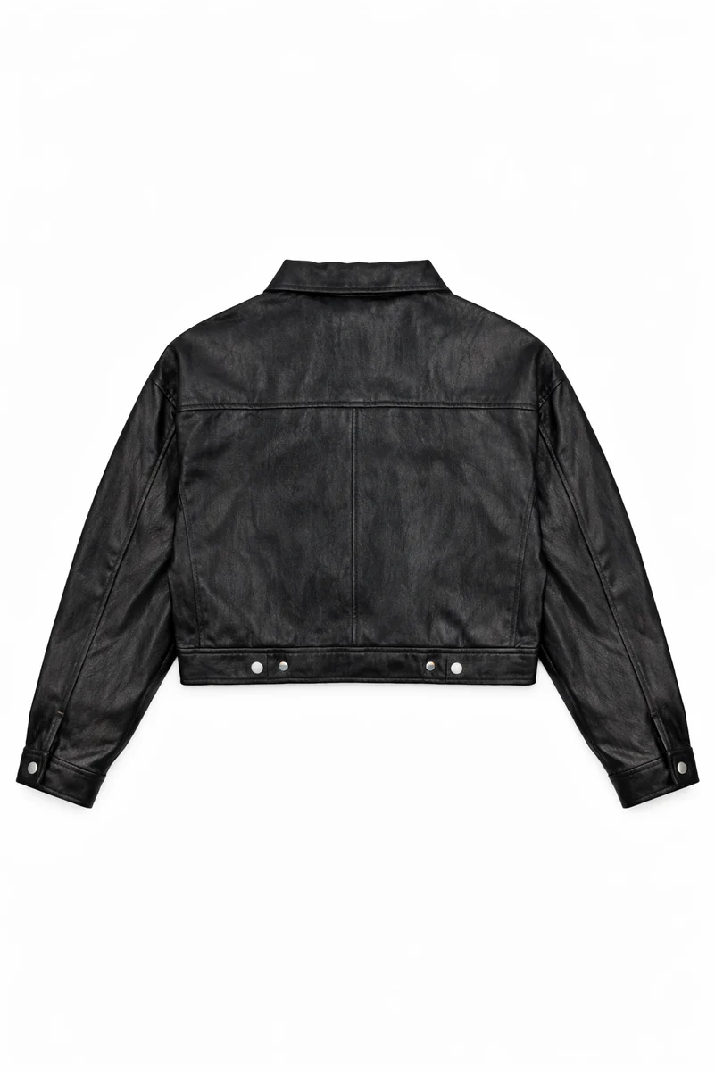 Faux Leather Funnel Neck Jacket - Image 8