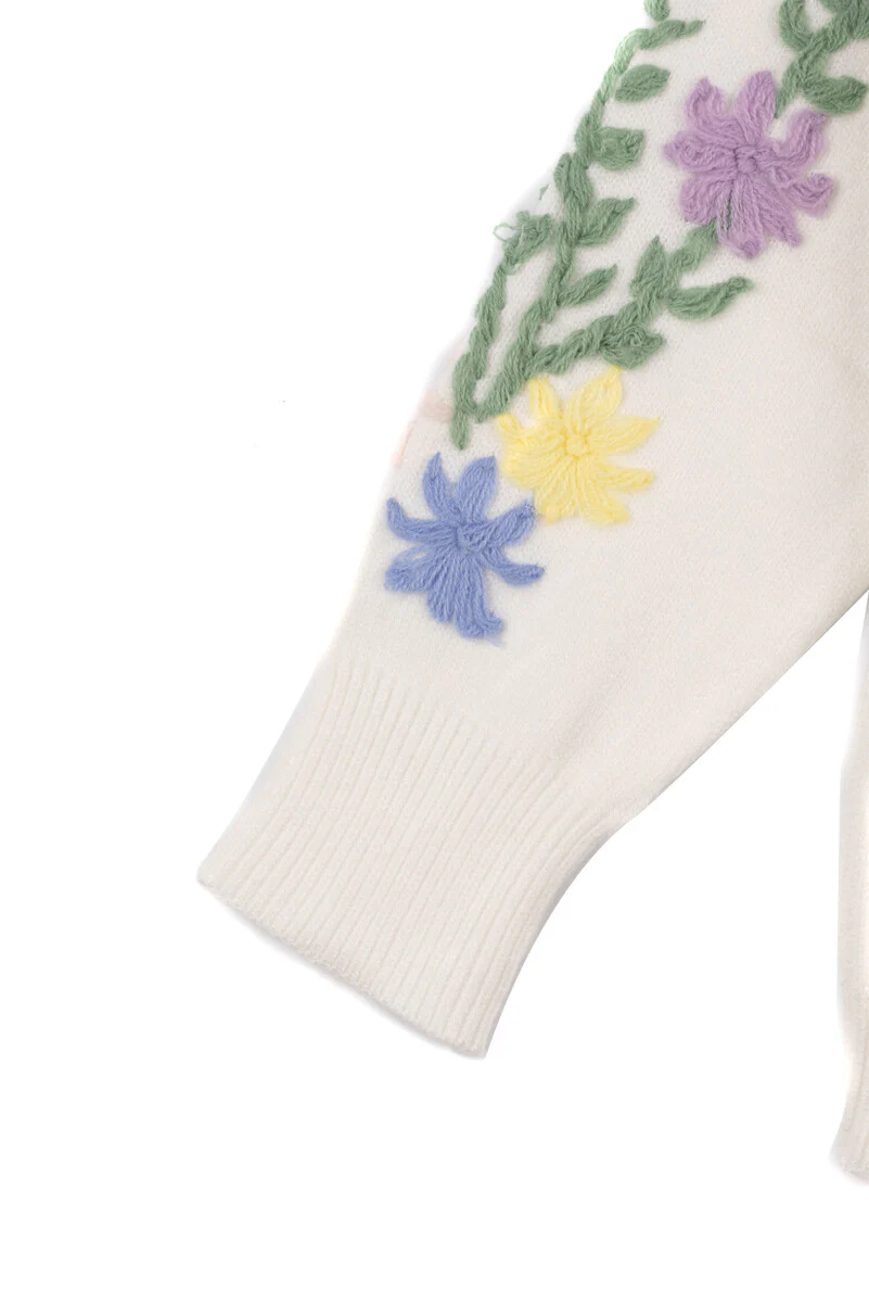 Floral Embroidered-Sleeve Cropped Cardigan - Image 2