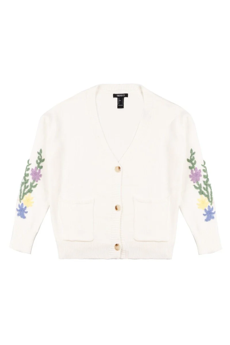Floral Embroidered-Sleeve Cropped Cardigan - Image 4