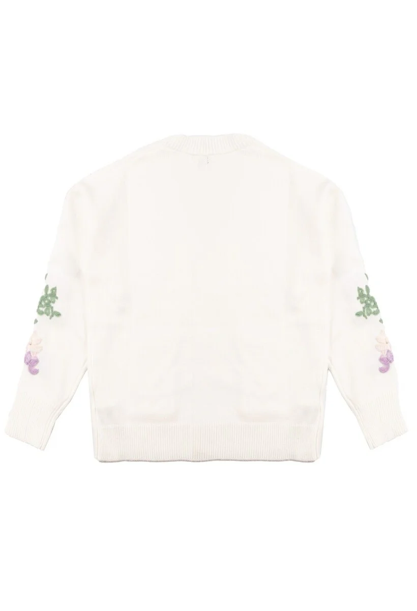 Floral Embroidered-Sleeve Cropped Cardigan - Image 5