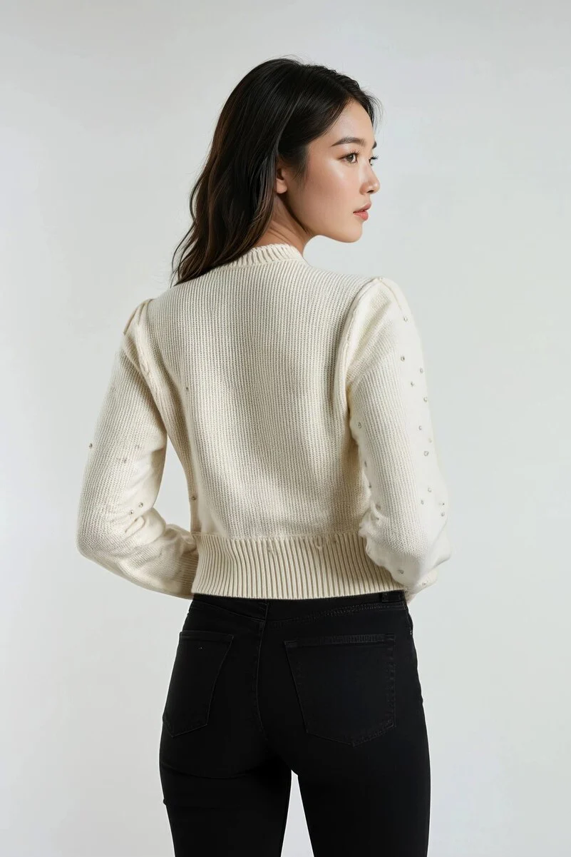 Floral Appliqué Faux Pearl Sweater - Image 2