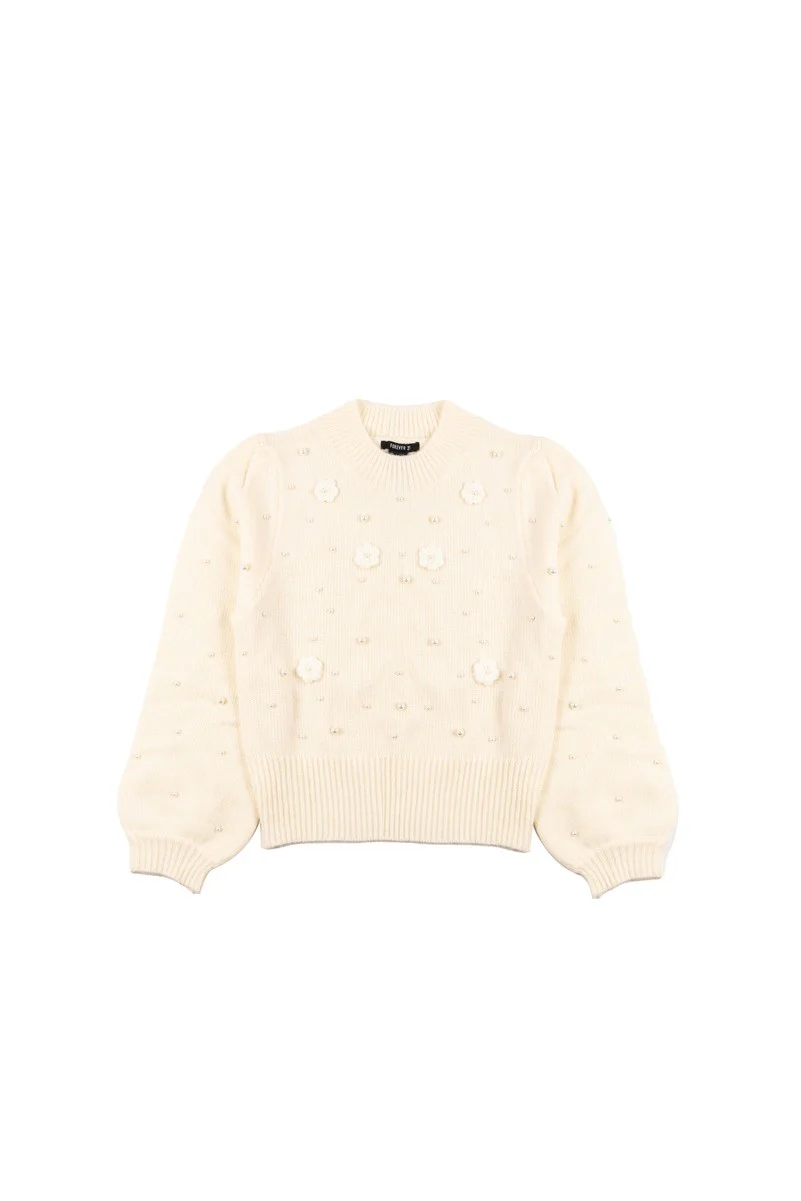 Floral Appliqué Faux Pearl Sweater - Image 3