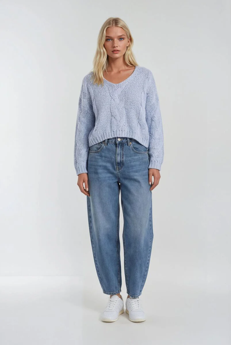 V-Neck Cable Knit Sweater - Image 6