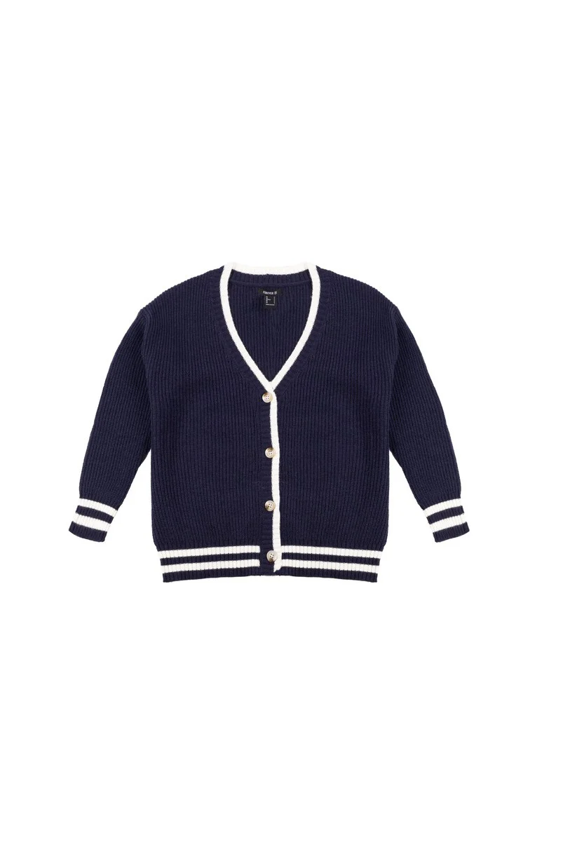 Oversized Contrast-Trim Ribbed Cardigan - Image 10