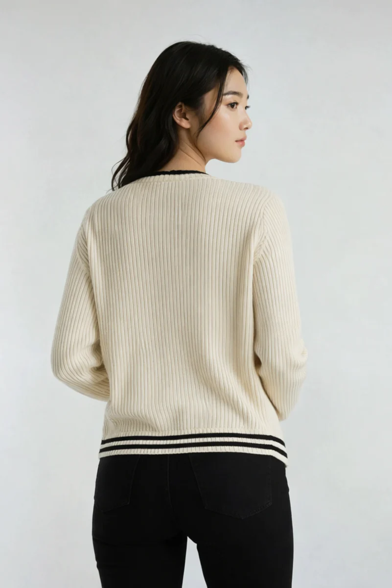 Oversized Contrast-Trim Ribbed Cardigan - Image 2