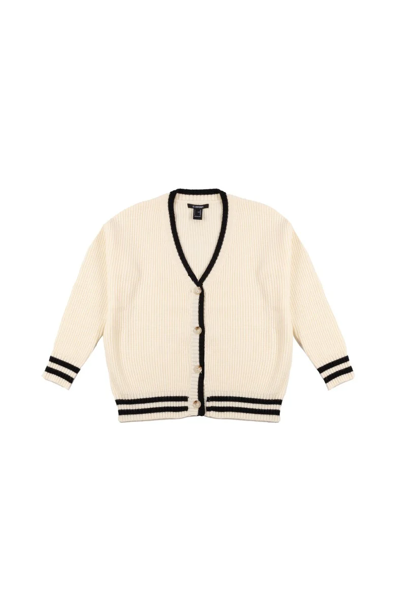 Oversized Contrast-Trim Ribbed Cardigan - Image 3