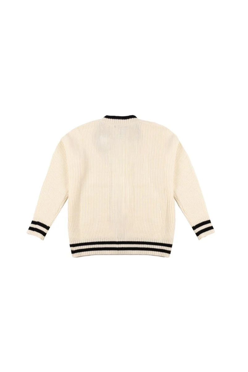 Oversized Contrast-Trim Ribbed Cardigan - Image 4