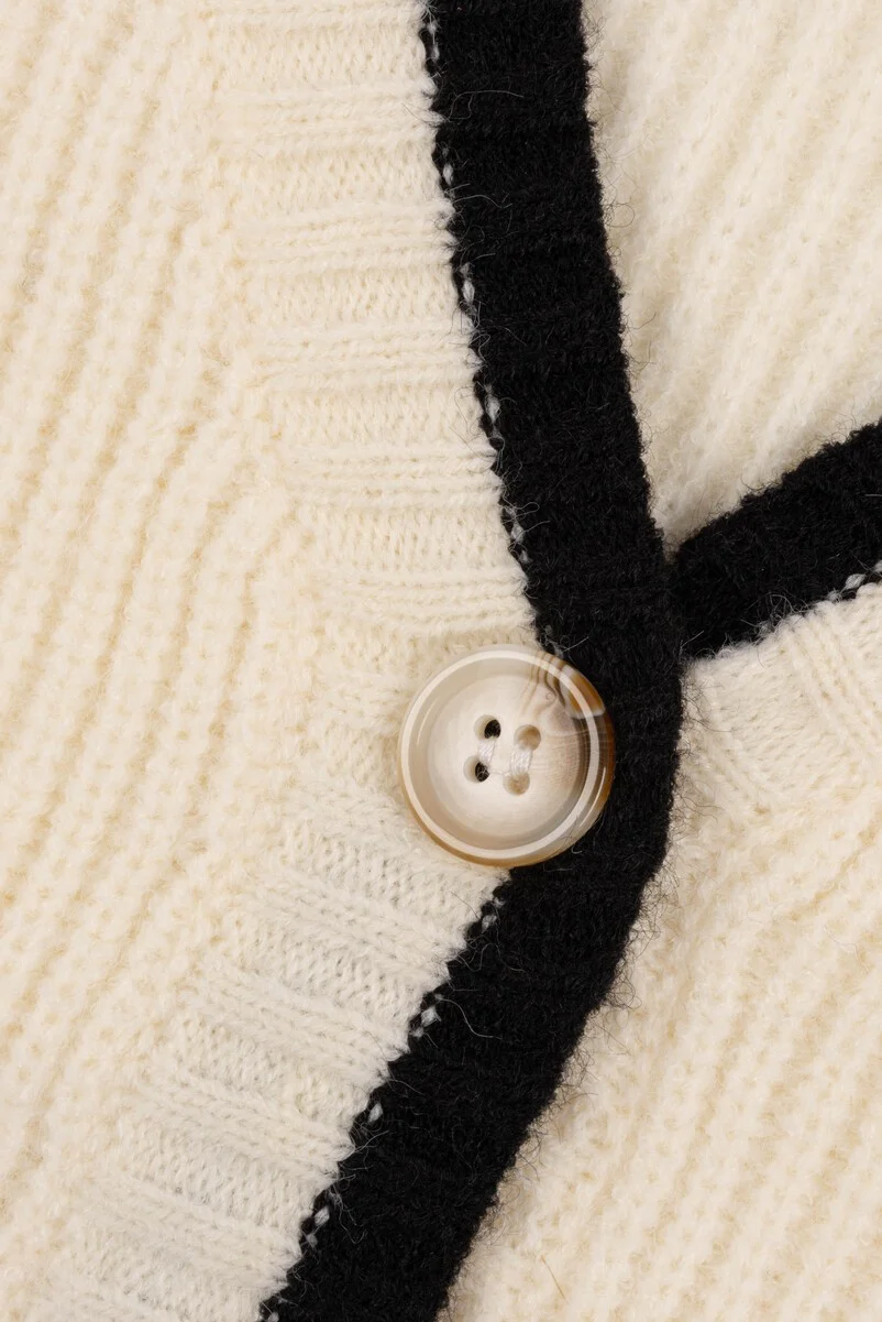 Oversized Contrast-Trim Ribbed Cardigan - Image 5