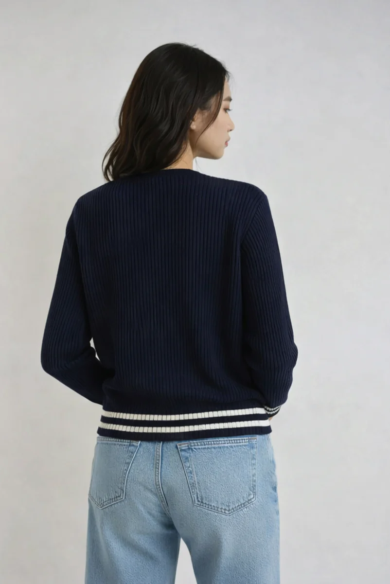 Oversized Contrast-Trim Ribbed Cardigan - Image 9