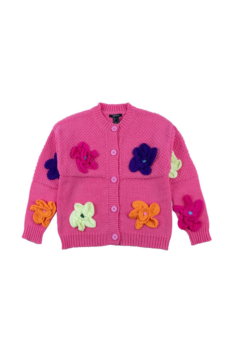 Floral Appliqué Knit Cardigan Sweater - Image 3