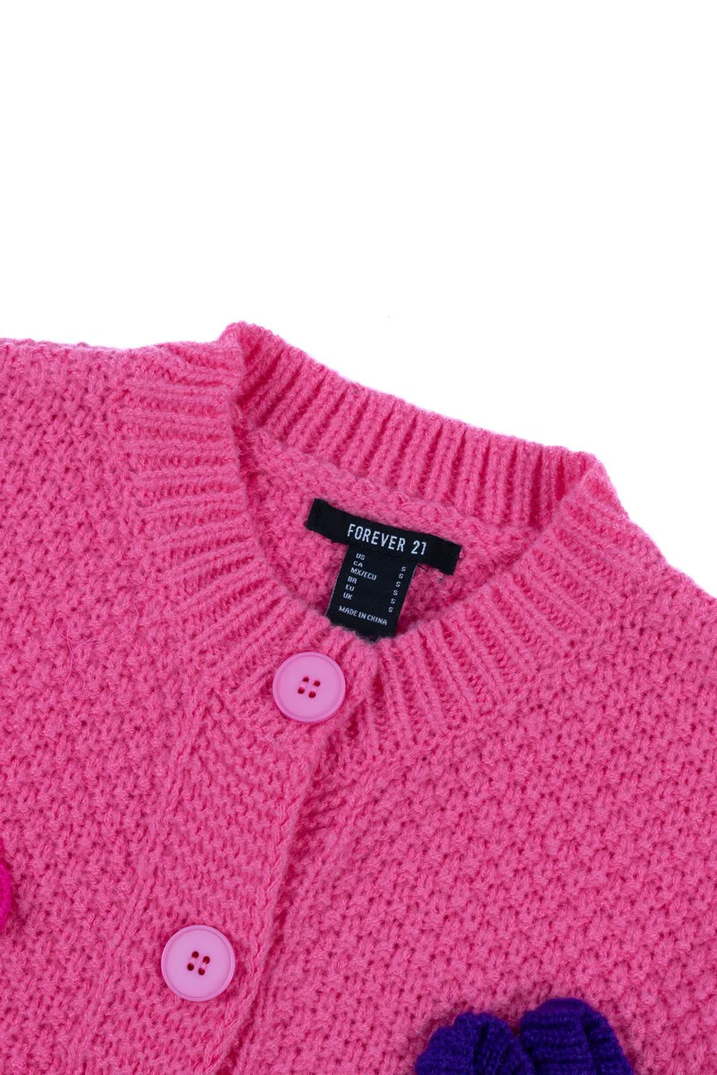 Floral Appliqué Knit Cardigan Sweater - Image 4