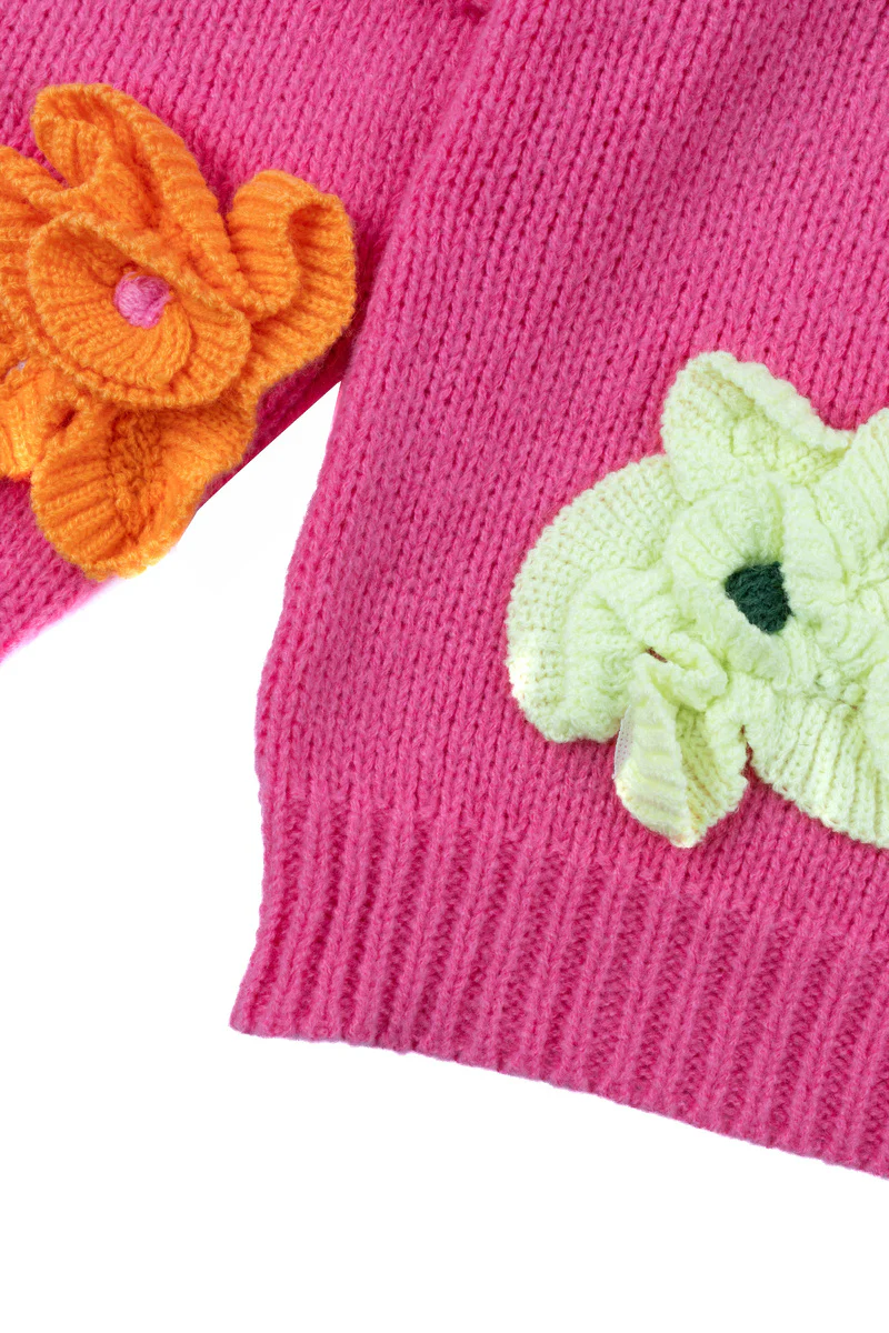 Floral Appliqué Knit Cardigan Sweater - Image 6