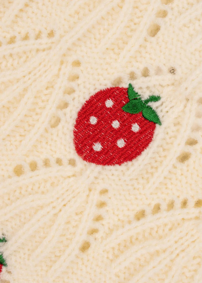 Embroidered Strawberry Cropped Pointelle Sweater - Image 5