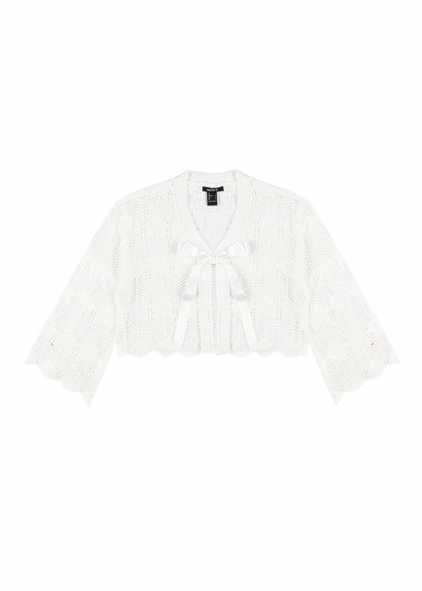 Open-Front Pointelle Bow Cardigan - Image 3